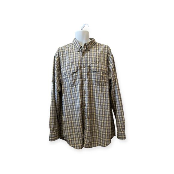Duluth Trading Shirt Mens XLT Yellow Armachillo Cooling Long Sleeve Plaid L - Picture 1 of 15